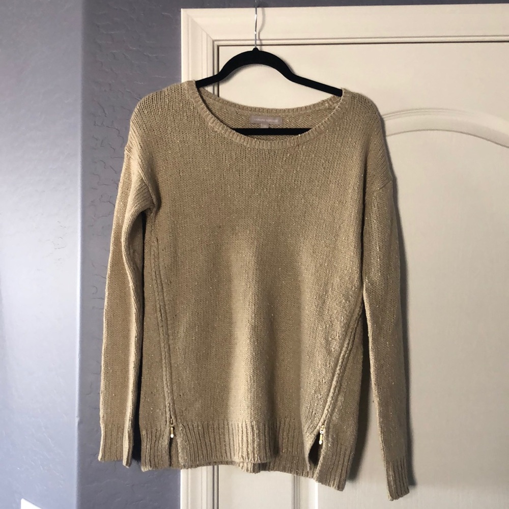 Banana republic Tan sweater with gold zippers